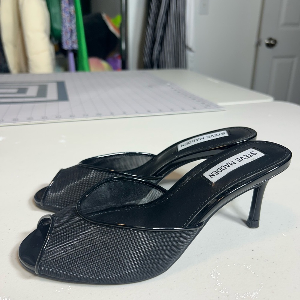 Steve Madden Black Mesh Peep Toe Heels
